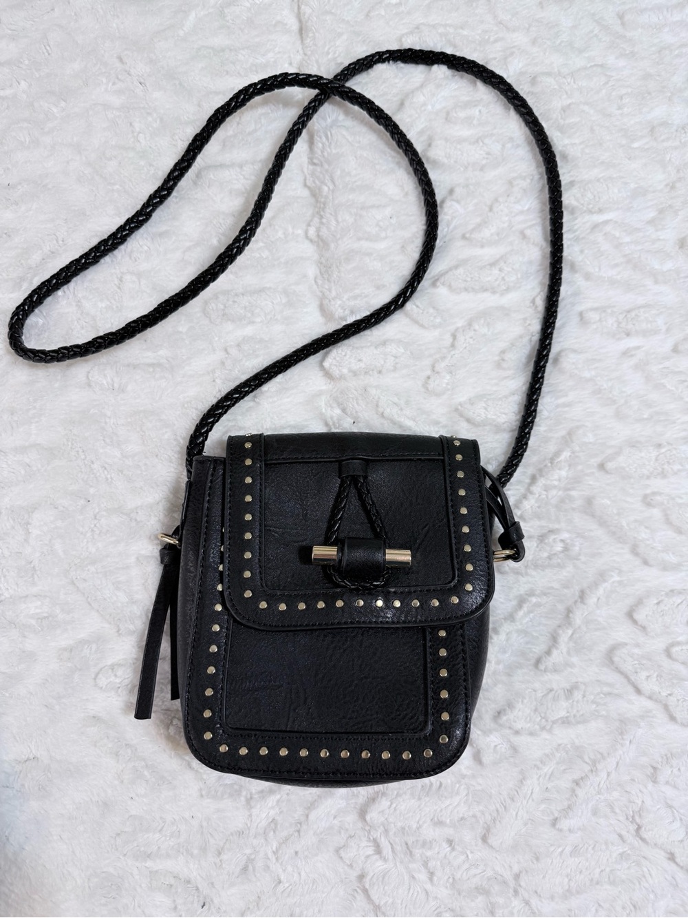 Sam and Hadley Black Studded Crossbody Bag with Braided Strap - NWOT